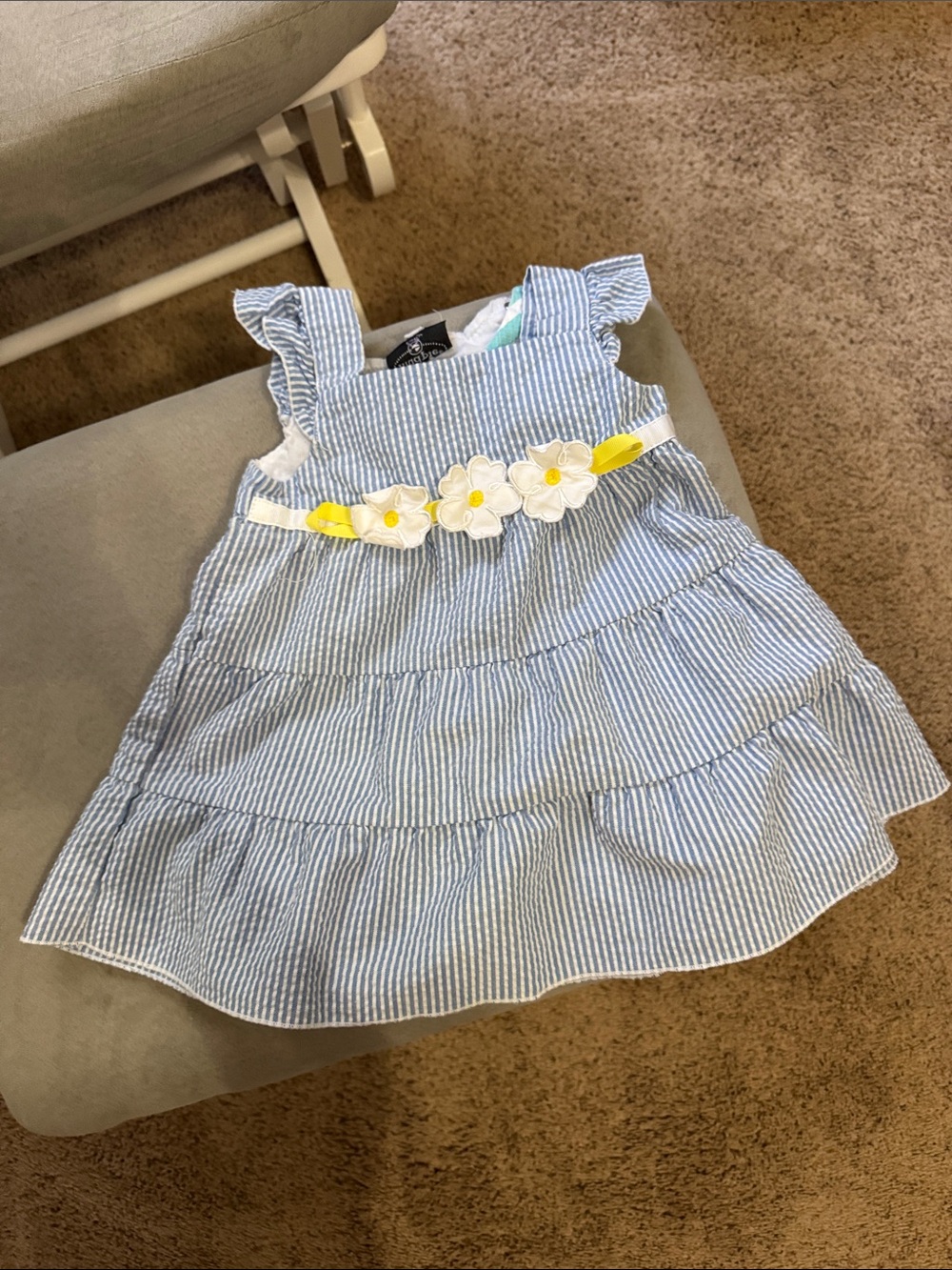 Blue and White Striped Floral Belt Sundress for Girls